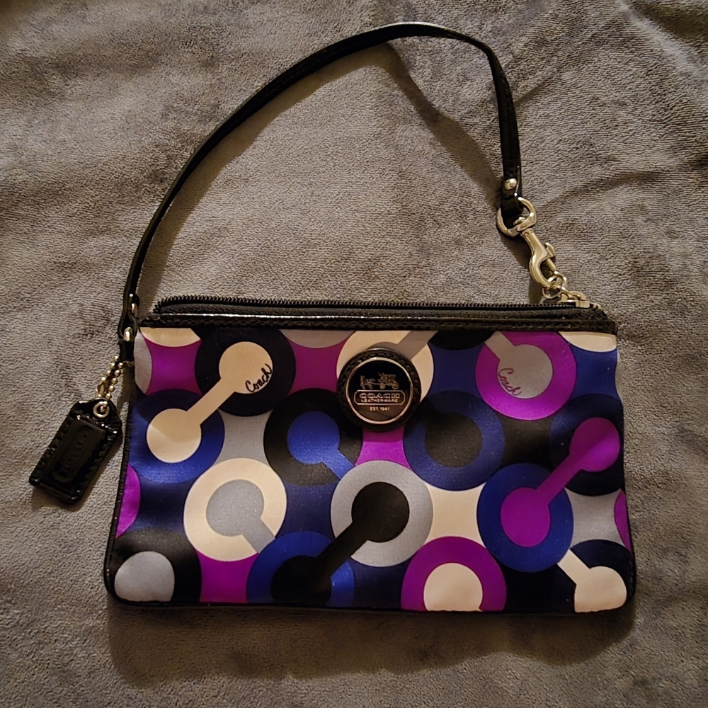 Vintage 2000s Coach Poppy Colorful Satin Fabric Wristlet